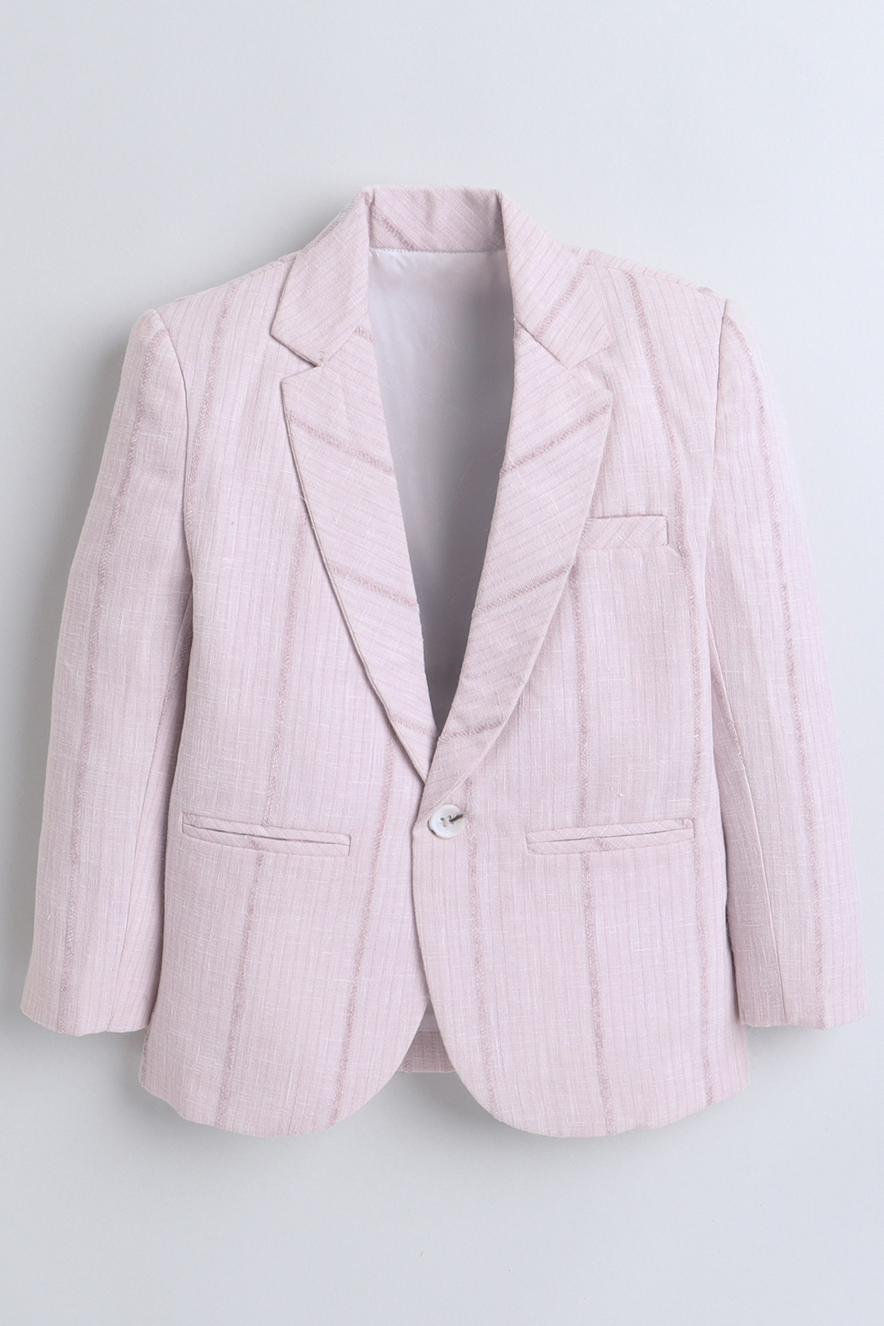 Baby Pink Nylon Polyester Abstract Printed Single-Breasted Blazer For Boys by Ministitch