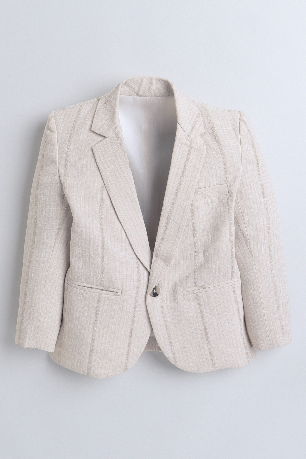 Cream Nylon Polyester Printed Single-Breasted Blazer For Boys by Ministitch