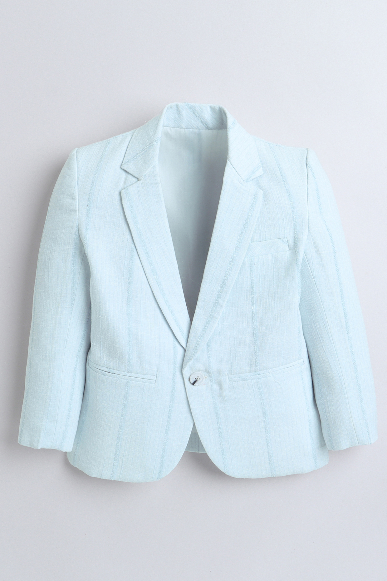Sky Blue Nylon Polyester Printed Single-Breasted Blazer For Boys by Ministitch