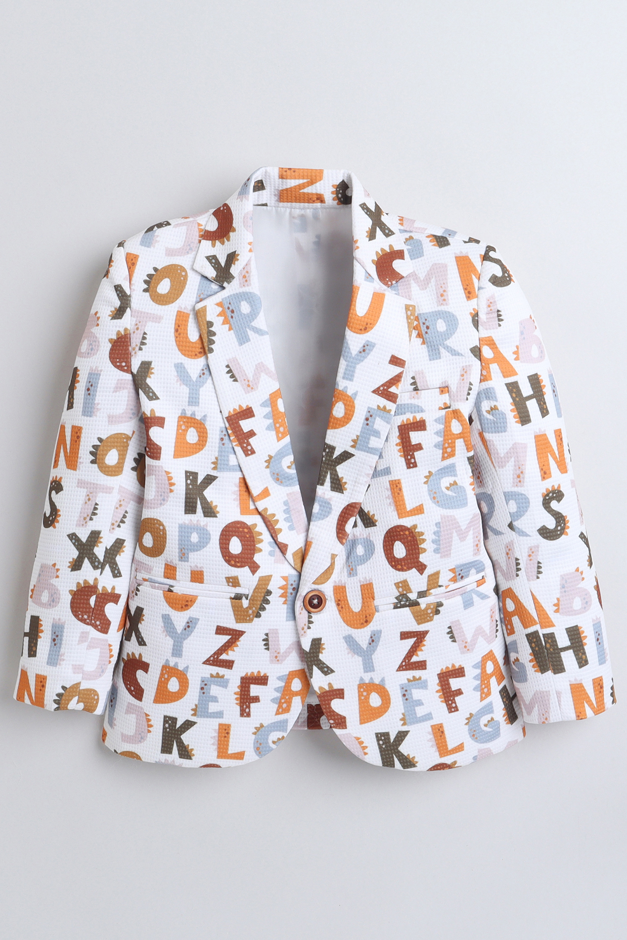 Brown Nylon Polyester Printed Single-Breasted Blazer For Boys by Ministitch