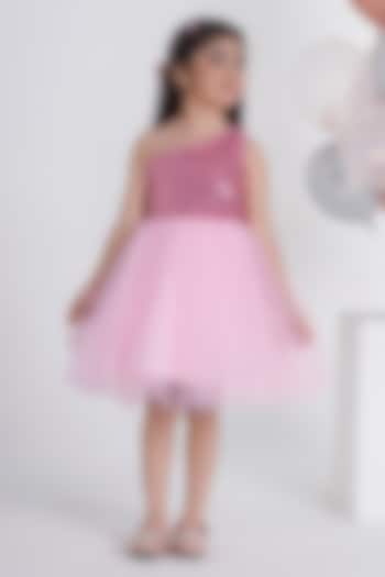 Black Net & Velvet Sequins One-Shoulder Flared Dress For Girls by Ministitch at Pernia's Pop Up Shop