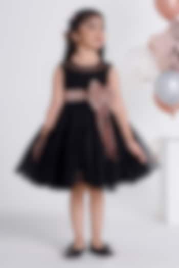 Black Polyester Elastane & Net Tiered Dress For Girls by Ministitch at Pernia's Pop Up Shop