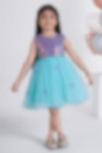 Purple Polyester Elastane & Net Flared Dress For Girls by Ministitch at Pernia's Pop Up Shop