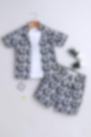 Black Cotton Blend Geometric Printed Co-ord Set For Boys by Ministitch