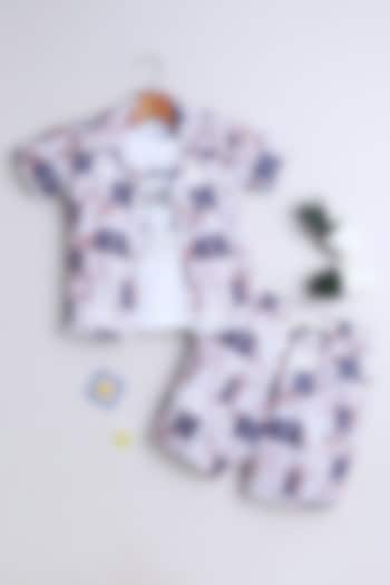 Beige Cotton Blend Geometric Co-ord Set For Boys by Ministitch