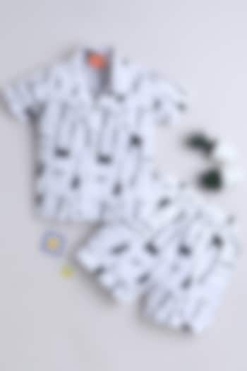 White Cotton Blend Abstract Printed Co-Ord Set For Boys by Ministitch