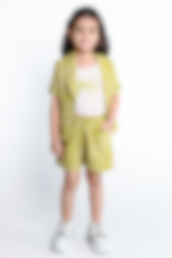 Mustard Cotton Blend Printed Co-Ord Set For Girls by Ministitch at Pernia's Pop Up Shop