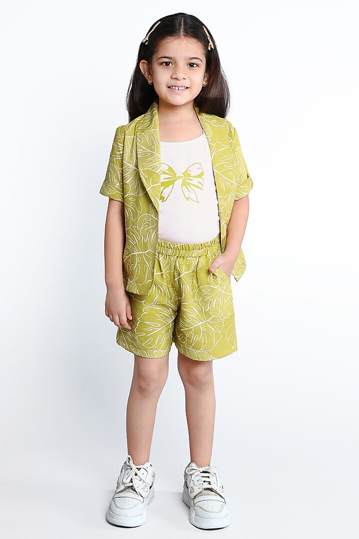 Mustard Cotton Blend Printed Co-Ord Set For Girls by Ministitch at Pernia's Pop Up Shop