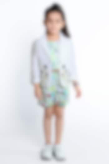 Green Cotton Hand Embroidered & Printed Co-Ord Set For Girls by Ministitch at Pernia's Pop Up Shop