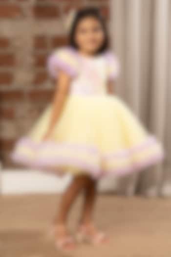 Lemon Net Sequins Embroidered Dress For Girls by Ministitch at Pernia's Pop Up Shop