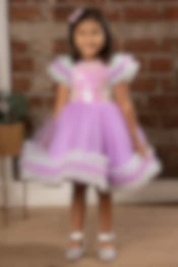 Purple Net Sequins Embroidered Dress For Girls by Ministitch at Pernia's Pop Up Shop