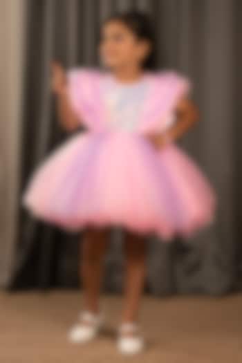 Baby Pink Net Sequins Work Dress For Girls by Ministitch at Pernia's Pop Up Shop