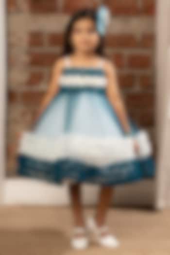 Blue Net Floral Embellished Spaghetti Strap Dress For Girls by Ministitch at Pernia's Pop Up Shop
