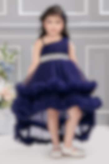 Navy Blue Net Dress For Girls by Ministitch at Pernia's Pop Up Shop