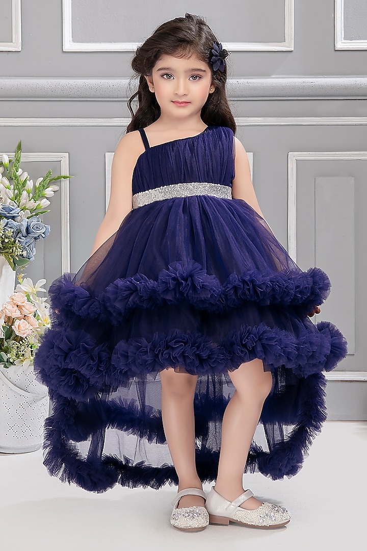 Navy Blue Net Dress For Girls by Ministitch at Pernia's Pop Up Shop