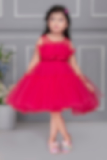 Fuschia Pink Net Frilled Dress For Girls by Ministitch at Pernia's Pop Up Shop