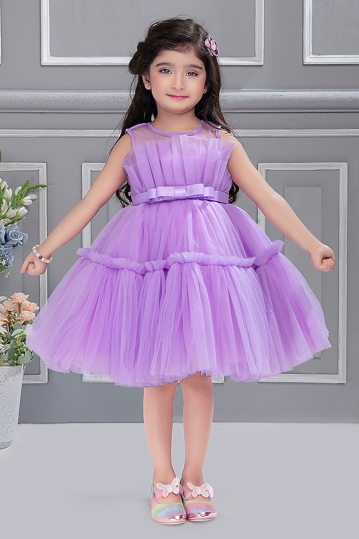 Lavender Net Frilled Dress For Girls by Ministitch at Pernia's Pop Up Shop