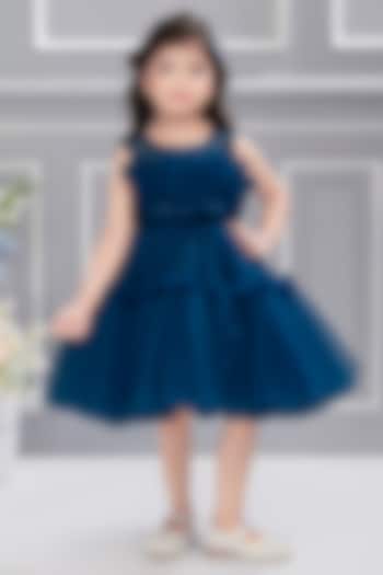 Teal Net Frilled Dress For Girls by Ministitch at Pernia's Pop Up Shop