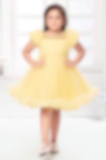 Yellow Net Pearl Embroidered Dress For Girls by Ministitch at Pernia's Pop Up Shop