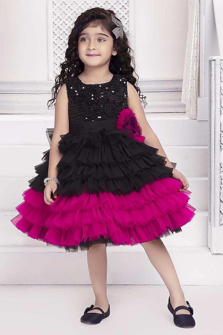 Black Net Sequins Embroidered Dress For Girls by Ministitch at Pernia's Pop Up Shop