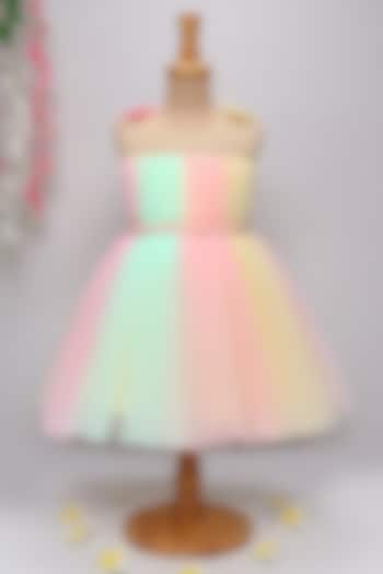 Multi-Colored Net Floral Embroidered Dress For Girls by Ministitch at Pernia's Pop Up Shop