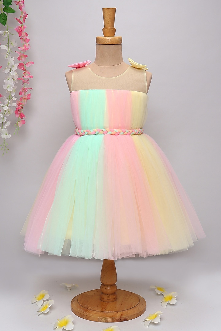 Multi-Colored Net Floral Embroidered Dress For Girls by Ministitch at Pernia's Pop Up Shop