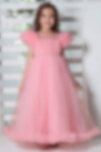 Baby Pink Net Gown For Girls by Ministitch at Pernia's Pop Up Shop