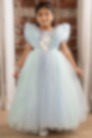 Sky Blue Net Sequins Work Gown For Girls by Ministitch at Pernia's Pop Up Shop