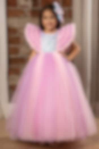 Baby Pink Net Sequins Work Gown For Girls by Ministitch at Pernia's Pop Up Shop