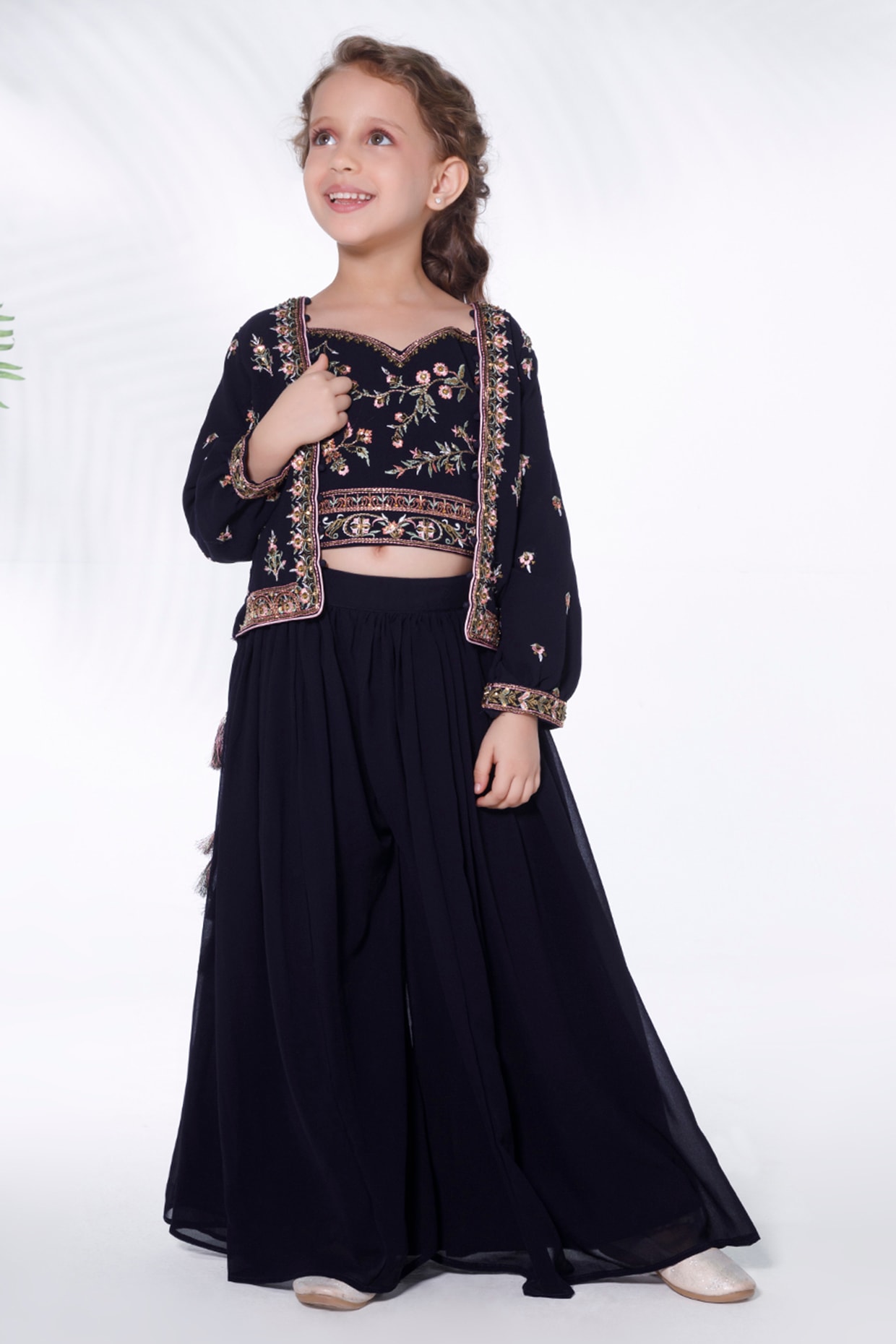 Navy Blue Georgette Embroidered Jacket Set For Girls by Ministitch at  Pernia's Pop Up Shop