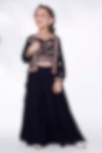 Navy Blue Georgette Embroidered Jacket Set For Girls by Ministitch at Pernia's Pop Up Shop