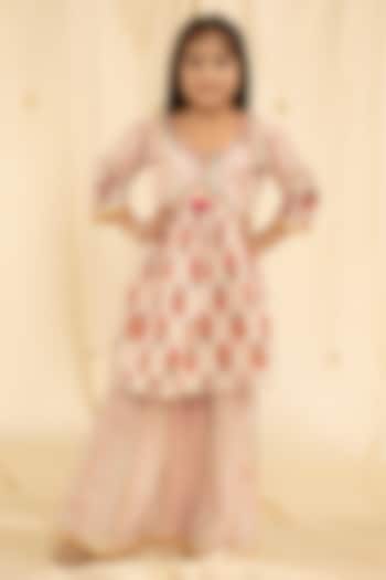 Cream Cotton Floral Printed Sharara Set For Girls by Ministitch at Pernia's Pop Up Shop