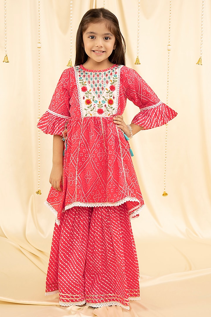 Pink Cotton Sharara Set For Girls by Ministitch at Pernia's Pop Up Shop