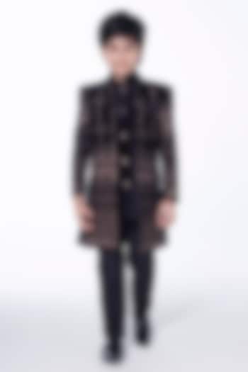 Black Velvet Embroidered Sherwani Set For Boys by Ministitch at Pernia's Pop Up Shop