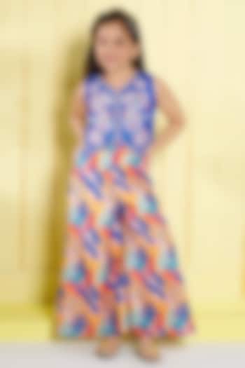 Blue Cotton Silk & Muslin Cotton Printed Palazzo Pant Set For Girls by Ministitch at Pernia's Pop Up Shop