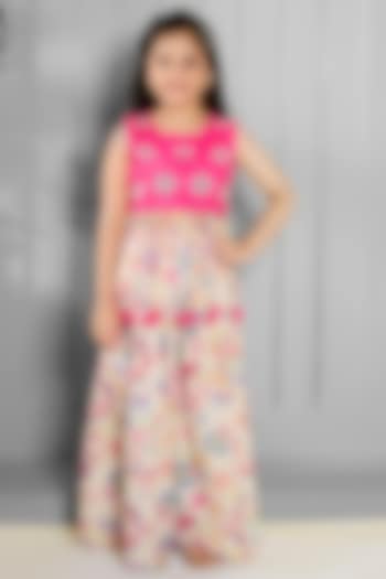 Cream Muslin & Cotton Silk Printed Palazzo Pant Set For Girls by Ministitch at Pernia's Pop Up Shop