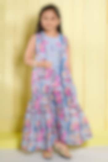 Sky Blue Cotton Silk & Muslin Cotton Floral Printed Sharara Set For Girls by Ministitch at Pernia's Pop Up Shop