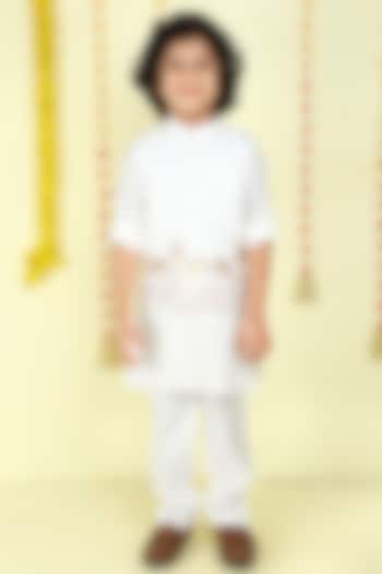 White Cotton Silk Embroidered Jacket Set For Boys by Ministitch at Pernia's Pop Up Shop