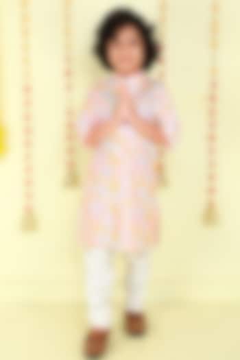 Pink Cotton Silk Floral Printed Tie-Dye kurta Set For Boys by Ministitch at Pernia's Pop Up Shop