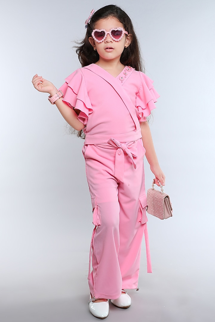 Baby Pink Cotton Co-Ord Set For Girls by Ministitch at Pernia's Pop Up Shop