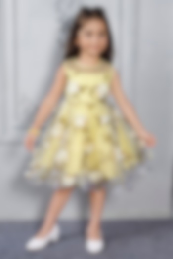 Yellow Organza Embroidered Dress For Girls by Ministitch at Pernia's Pop Up Shop