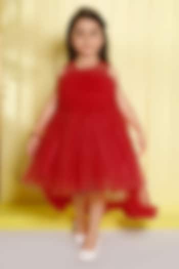 Red Net High-Low Dress For Girls by Ministitch at Pernia's Pop Up Shop