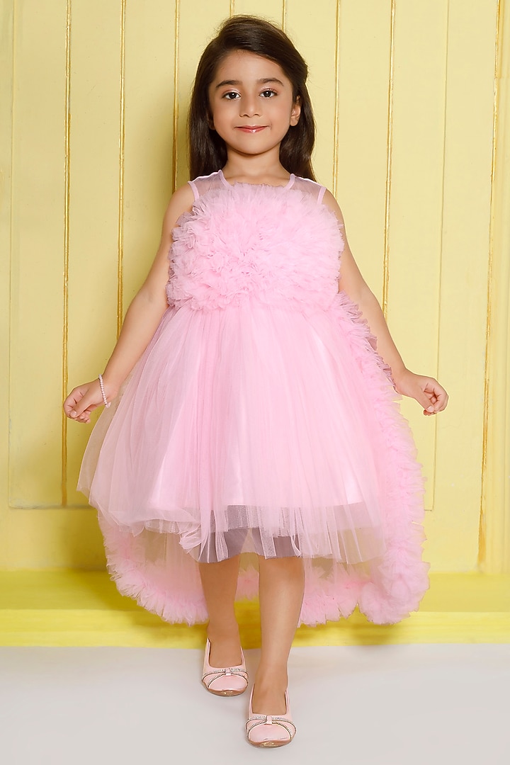 Baby Pink Net High-Low Dress For Girls by Ministitch at Pernia's Pop Up Shop
