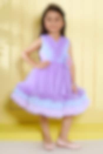 Lilac Net Embellished Dress For Girls by Ministitch at Pernia's Pop Up Shop