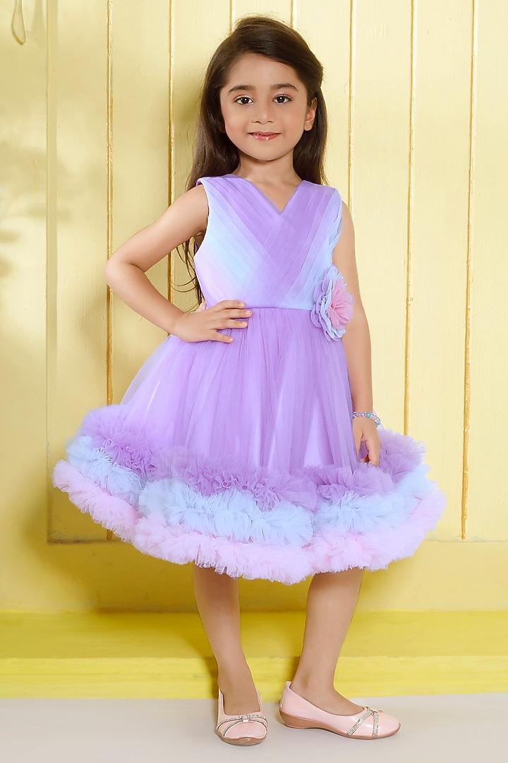 Lilac Net Embellished Dress For Girls by Ministitch at Pernia's Pop Up Shop