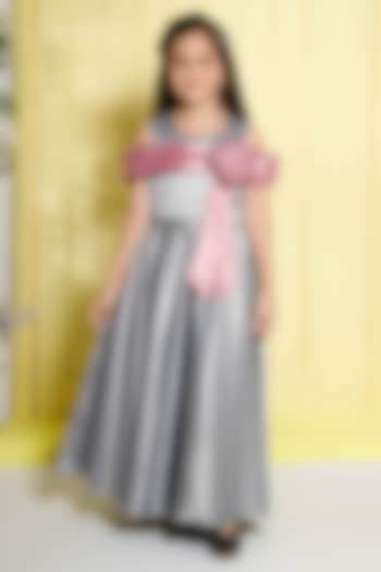 Olive Satin Pleated Gown For Girls by Ministitch at Pernia's Pop Up Shop