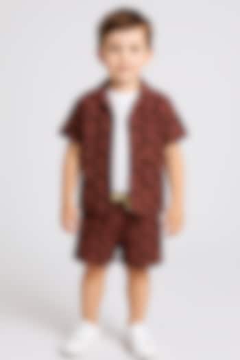 Brown & Black Cotton Blend Geometric Printed Co-Ord Set For Boys by Ministitch at Pernia's Pop Up Shop