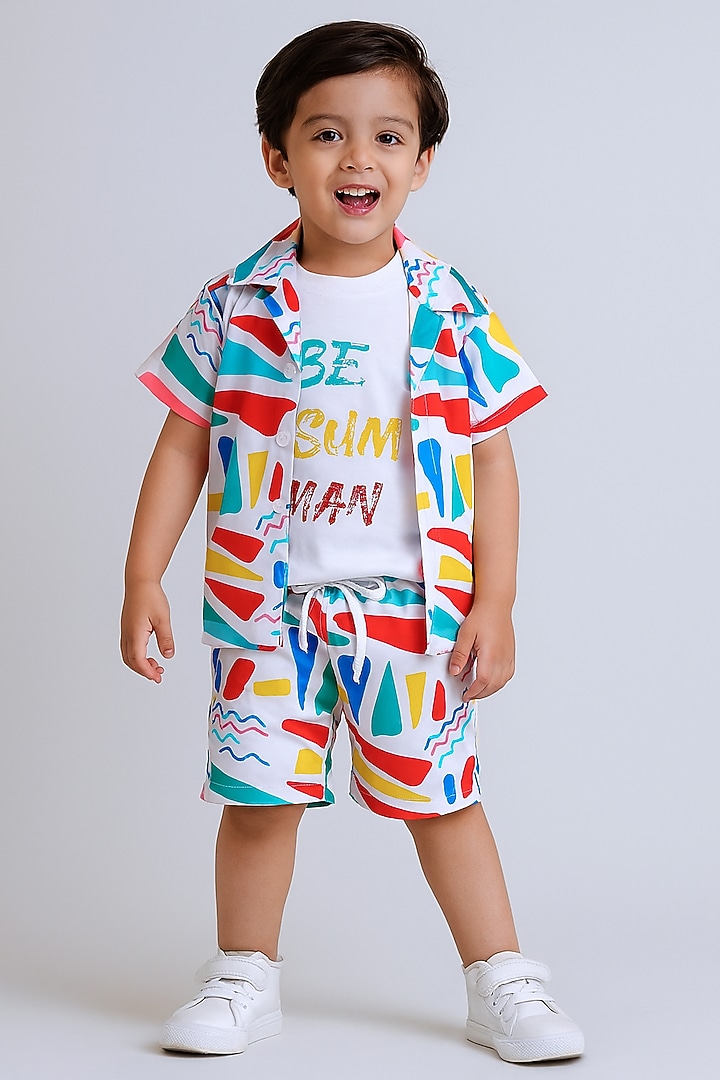 Multi-Colored Cotton Blend Abstract Printed Co-Ord Set For Boys by Ministitch at Pernia's Pop Up Shop