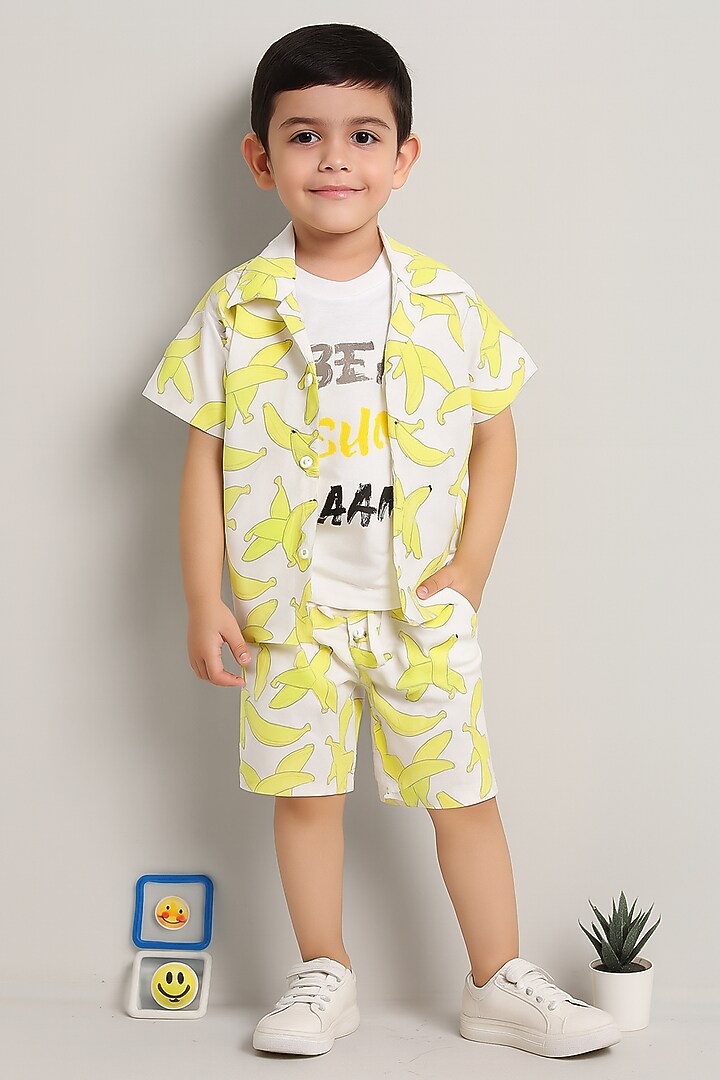 Yellow Cotton Blend Banana Printed Co-Ord Set For Boys by Ministitch at Pernia's Pop Up Shop