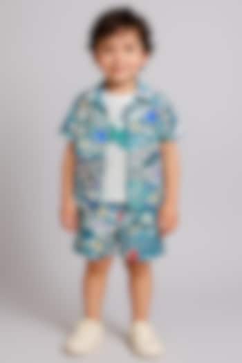 Blue Cotton Blend Printed Co-Ord Set For Boys For Boys by Ministitch at Pernia's Pop Up Shop